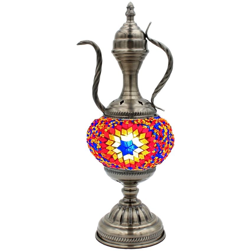 Hot Red Flower Turkish Mosaic Lamp with Teapot Design