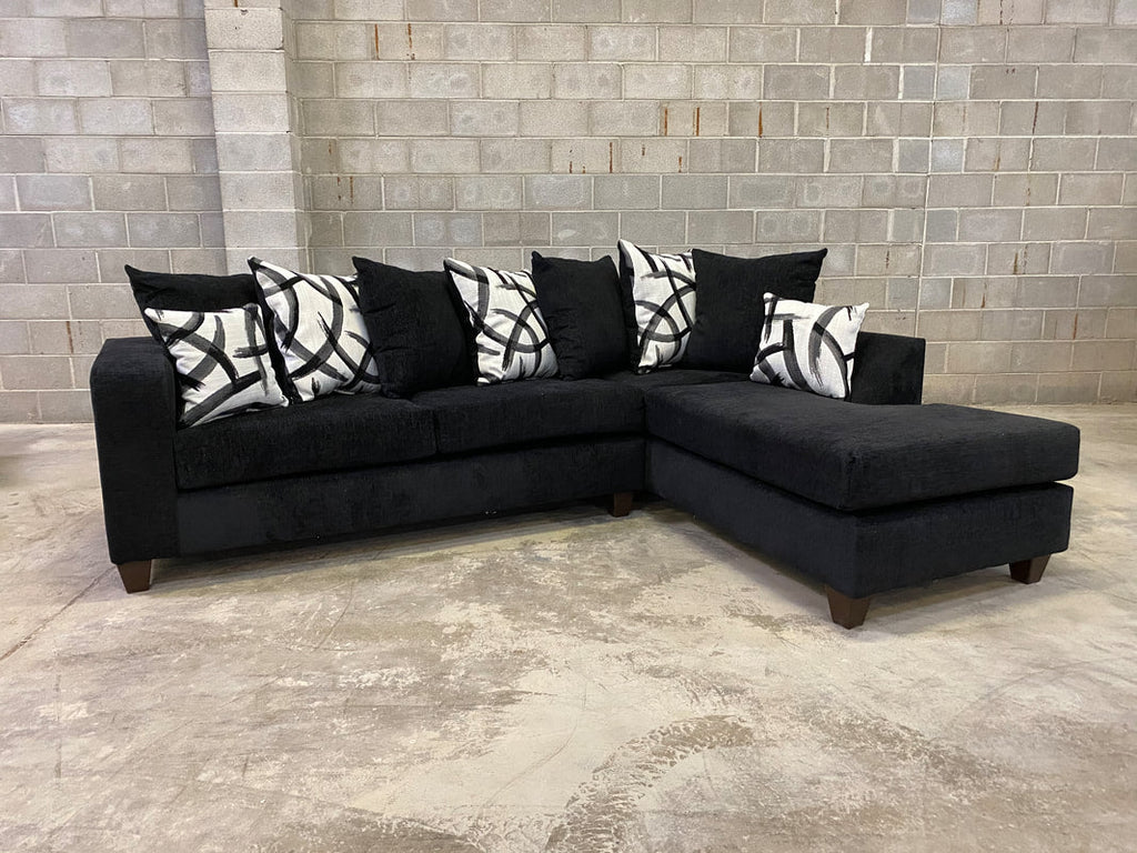 Elegant Black 2-Piece Sectional Sofa | Chenille Fabric Chaise & LAF Sofa for Chic Living Rooms