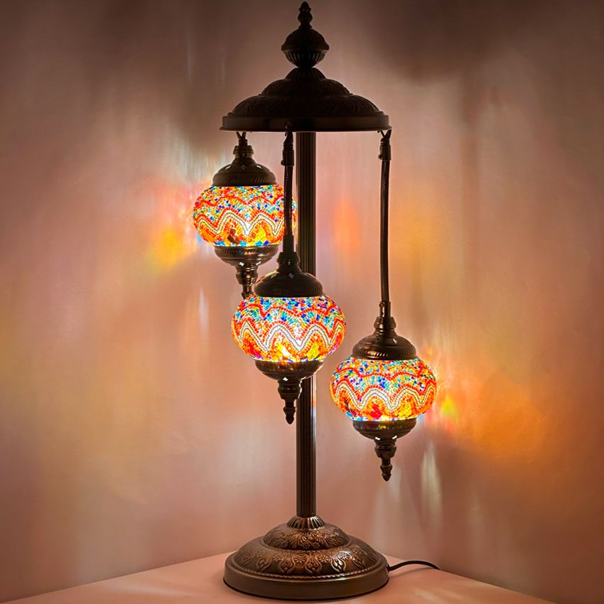 Fire Waves Handcrafted Turkish Floor Lamps with 3 Globes