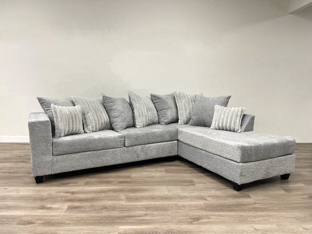 Elegant Gray Sectional Sofa 2PC LAF Sofa & RAF