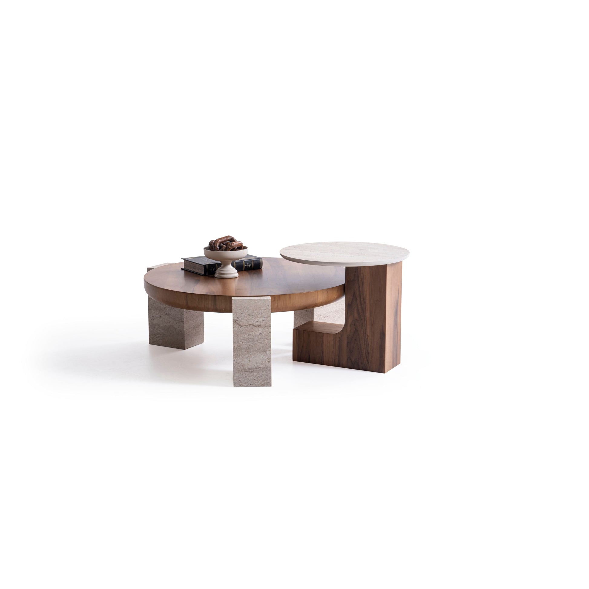 674 Walnut-Travertine Coffee with End Table