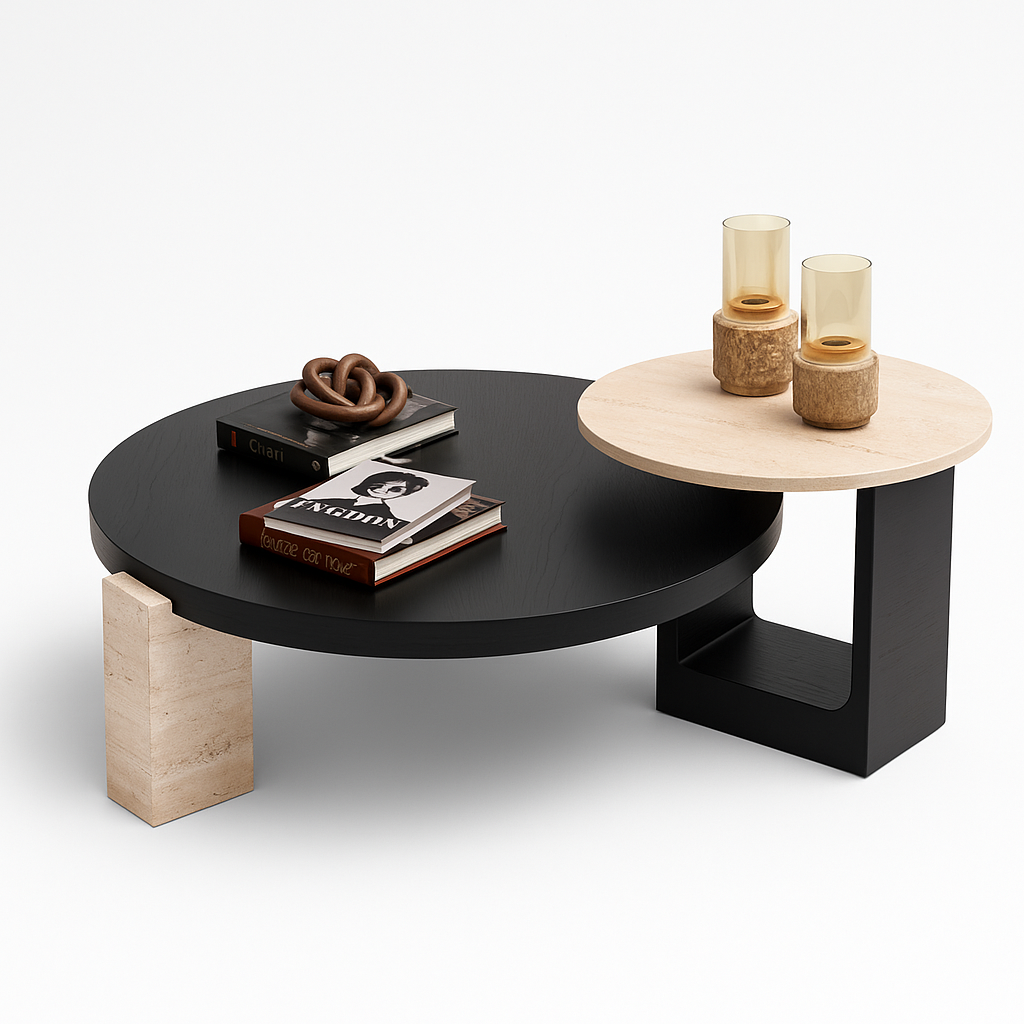 674 Black-Travertine Coffee with End Table