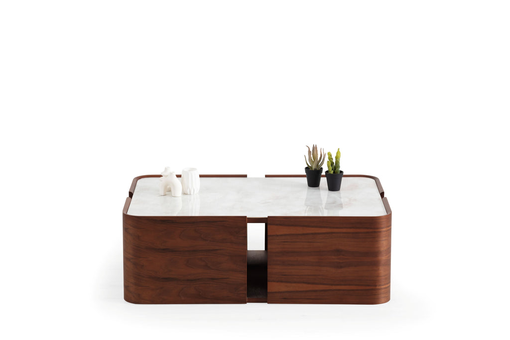 678 Walnut Marble Coffee Table