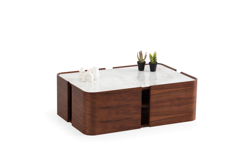 678 Walnut Marble Coffee Table