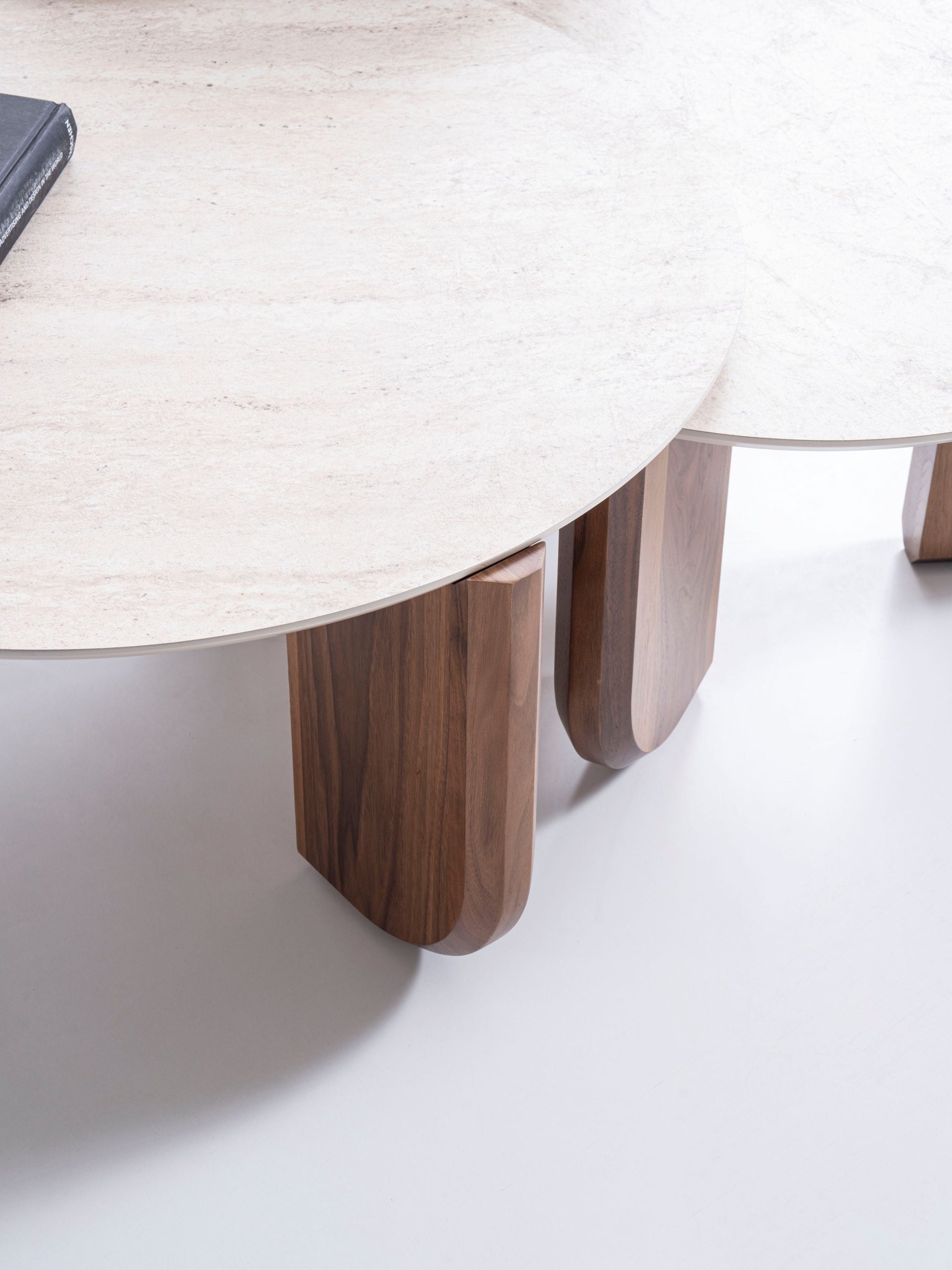 720 Walnut Travertine 3 Pc Coffee Table Set