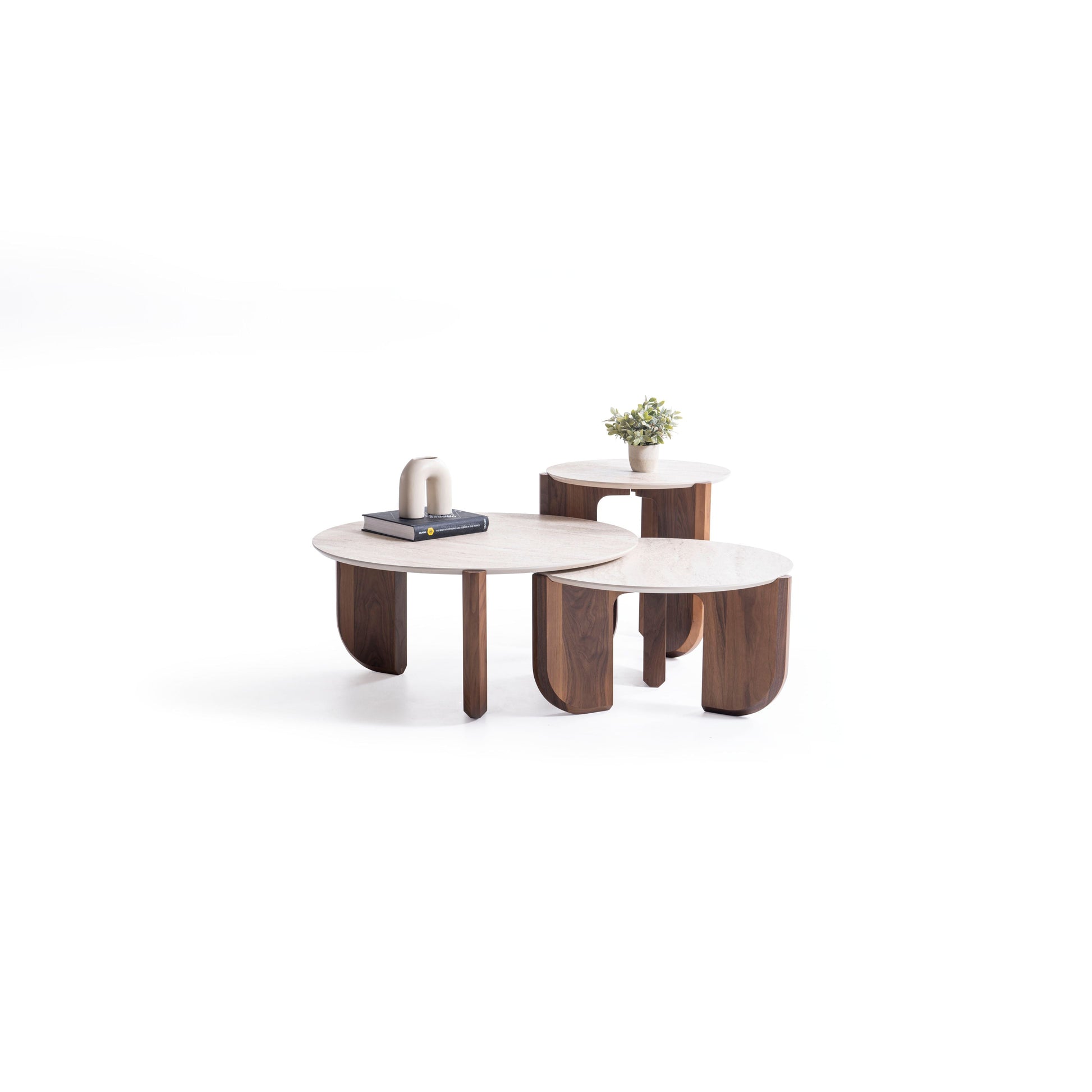 720 Walnut Travertine 3 Pc Coffee Table Set