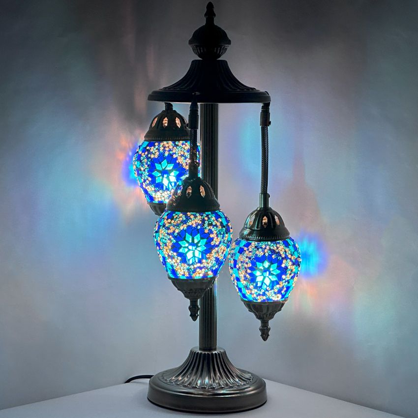 Midnight Blue Egg Shaped Mosaic Floor Lamp with 3 Globes