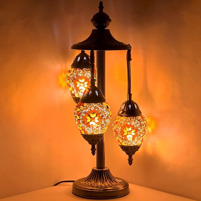 Orange Blossom Egg Shaped Turkish Lamps with 3 Globes