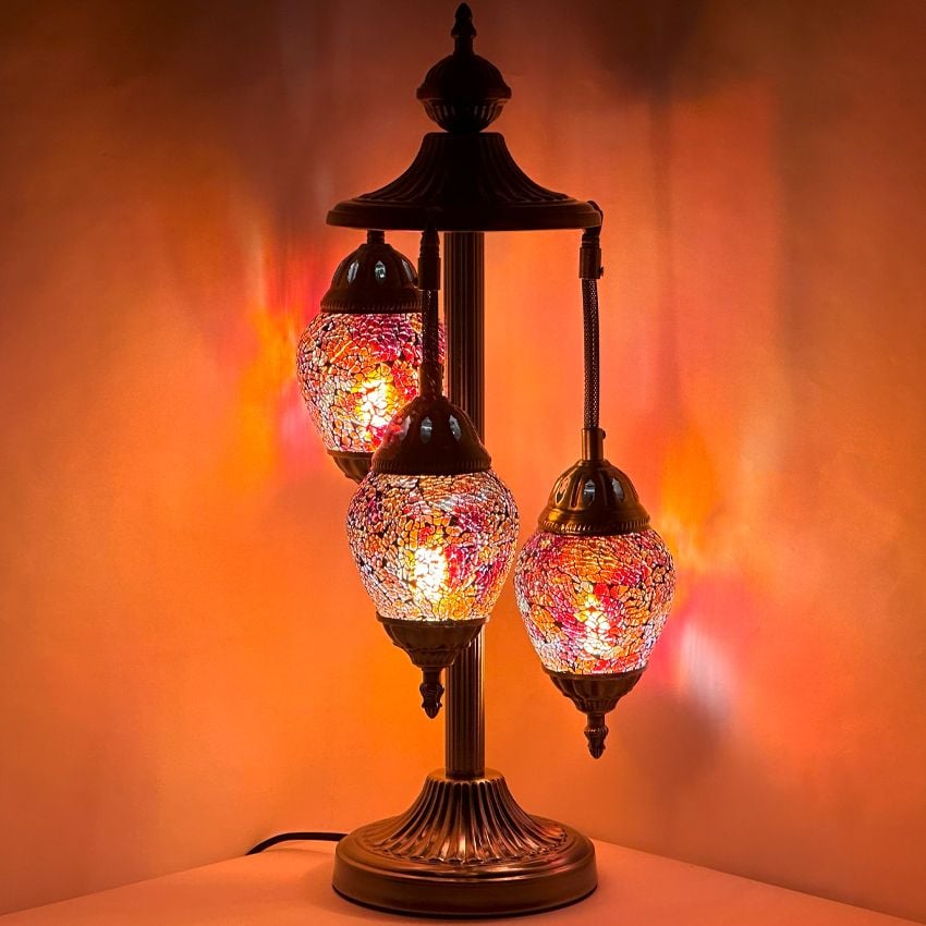Egg Shaped Turkish Floor Lamps with Cosmic Red Hues 3 Globes
