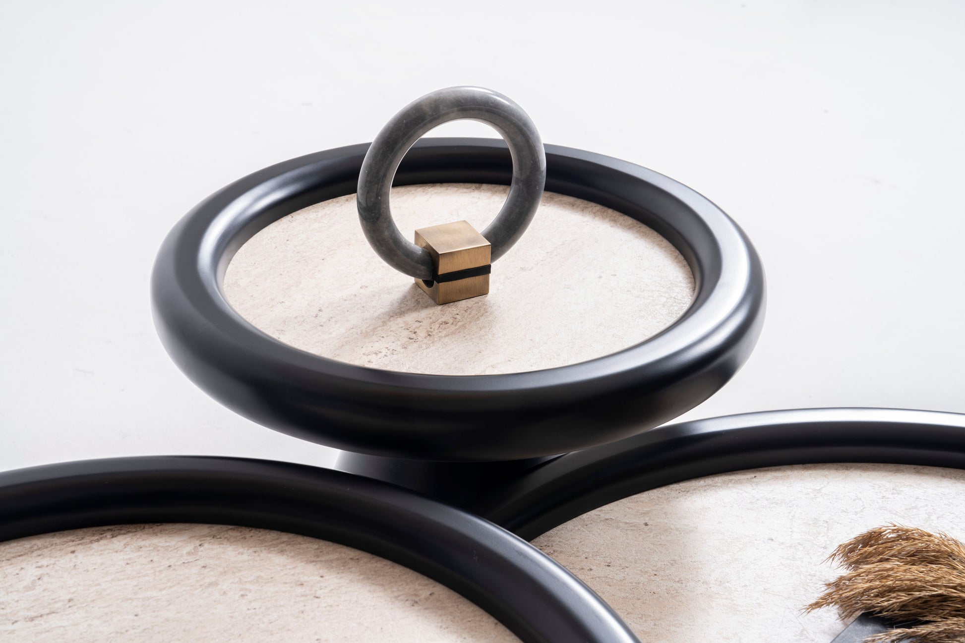 950 Black Travertine 3 Pc Coffee Table Set