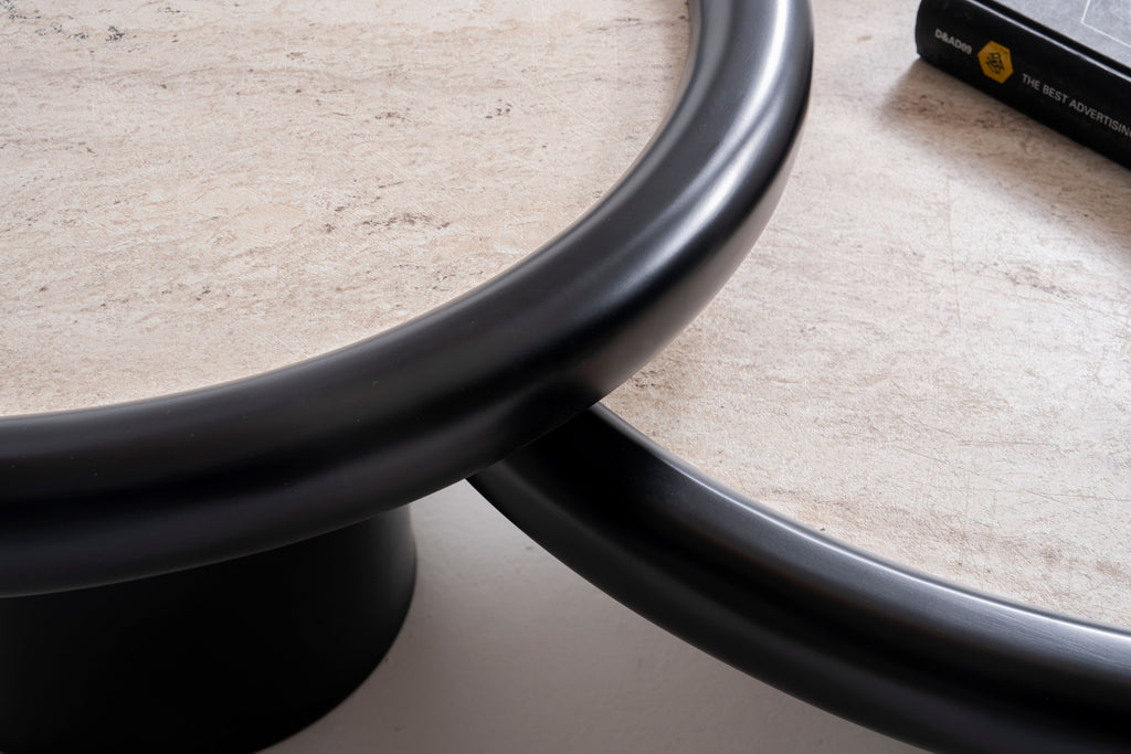 950 Black Travertine 3 Pc Coffee Table Set