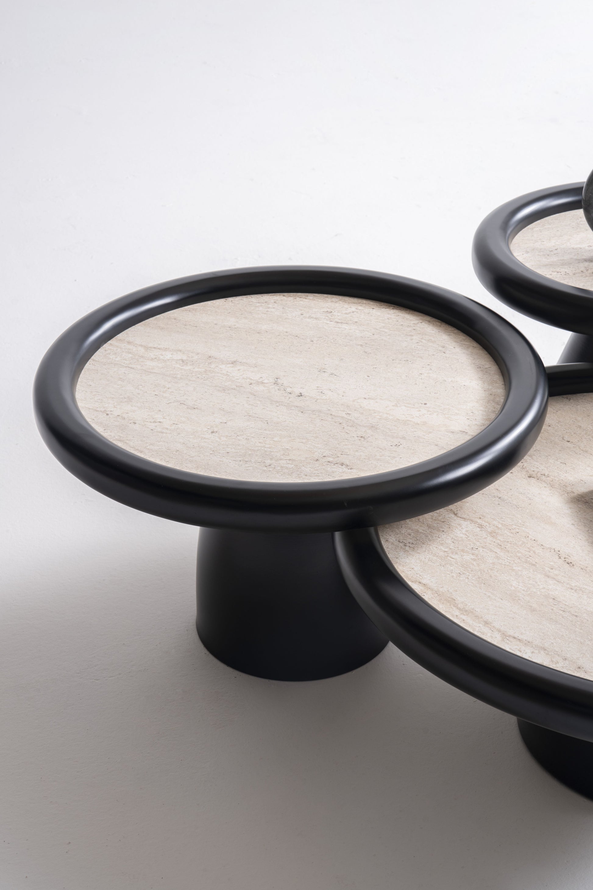 950 Black Travertine 3 Pc Coffee Table Set