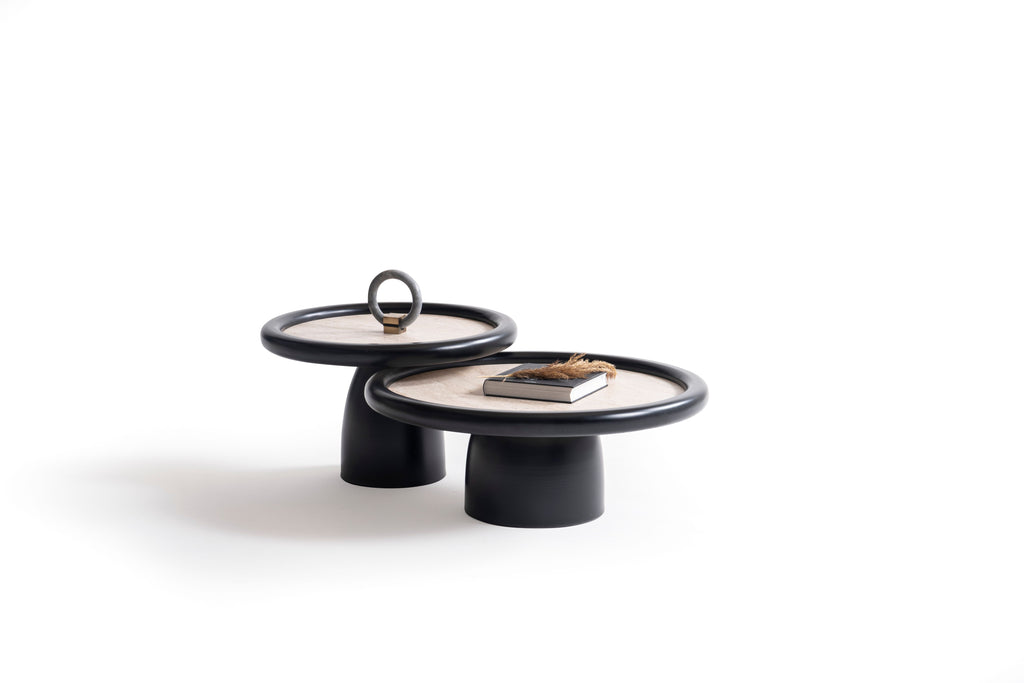 950 Black Travertine 3 Pc Coffee Table Set