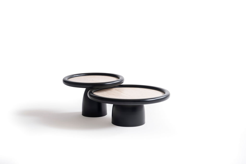 950 Black Travertine 3 Pc Coffee Table Set