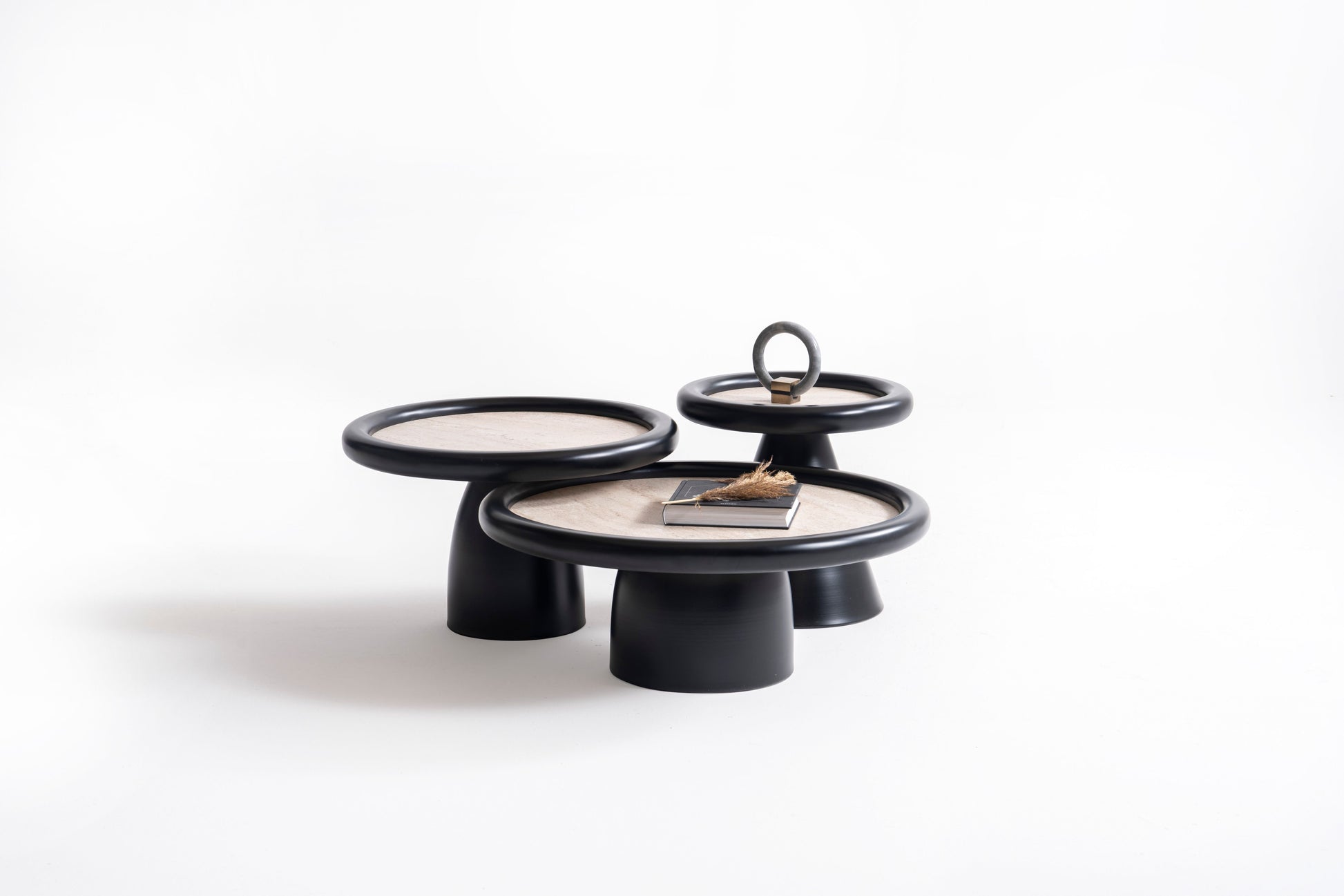 950 Black Travertine 3 Pc Coffee Table Set