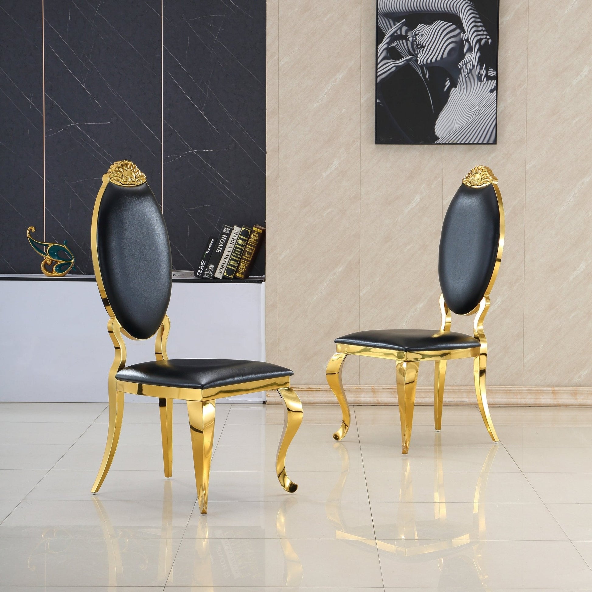 Modern Dining Chair Set of 2| Stainless Steel with Gold/Silver Finish
