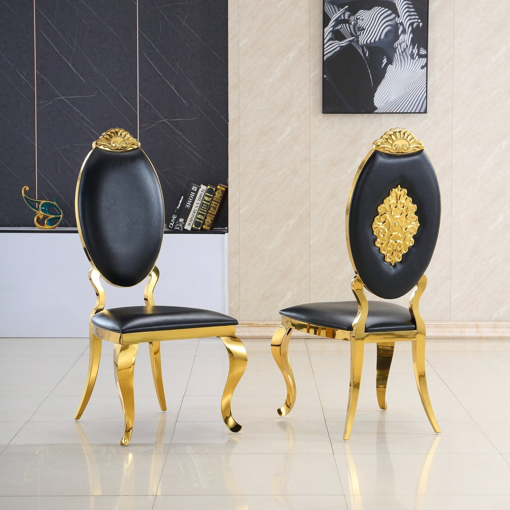 Modern Dining Chair Set of 2| Stainless Steel with Gold/Silver Finish