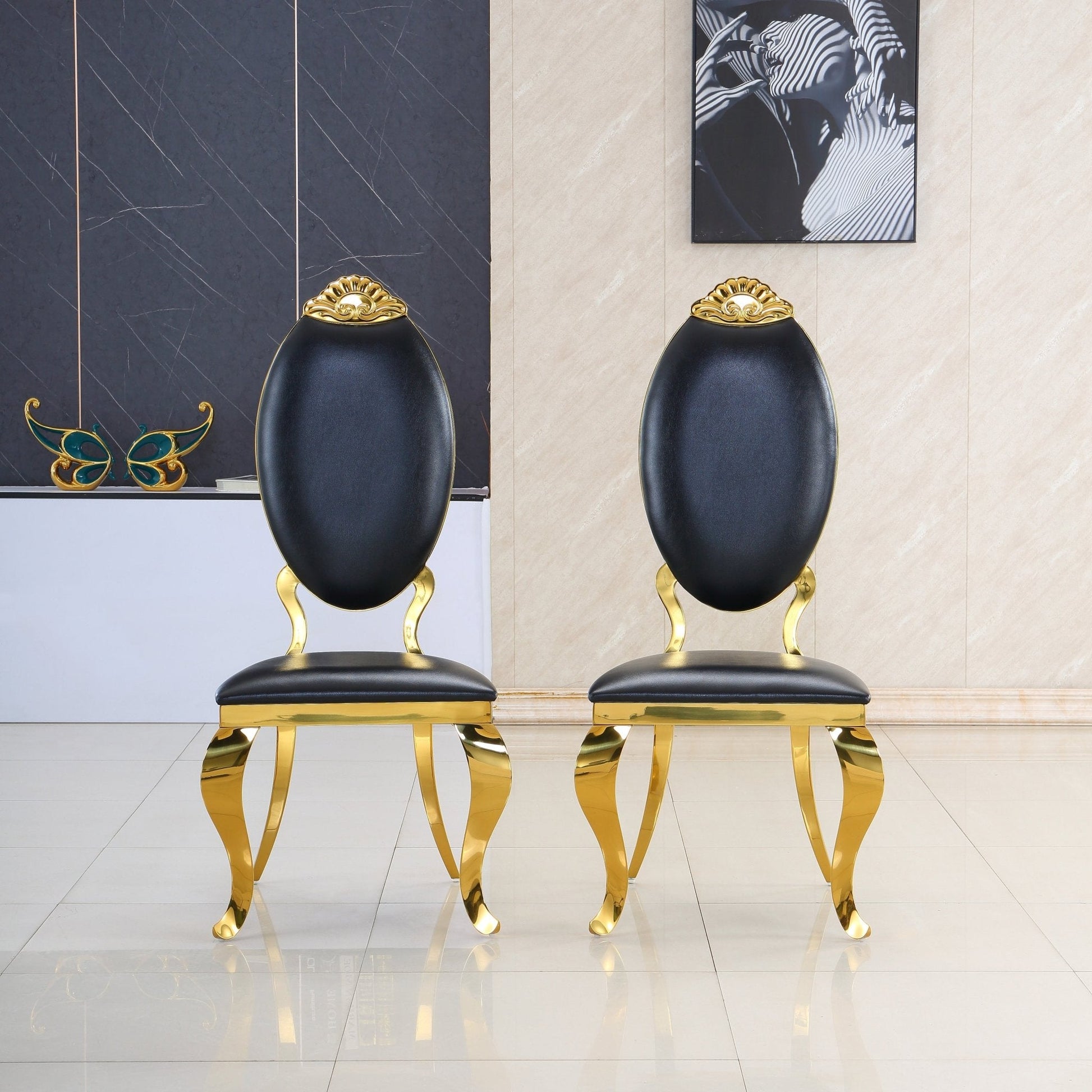 Modern Dining Chair Set of 2| Stainless Steel with Gold/Silver Finish