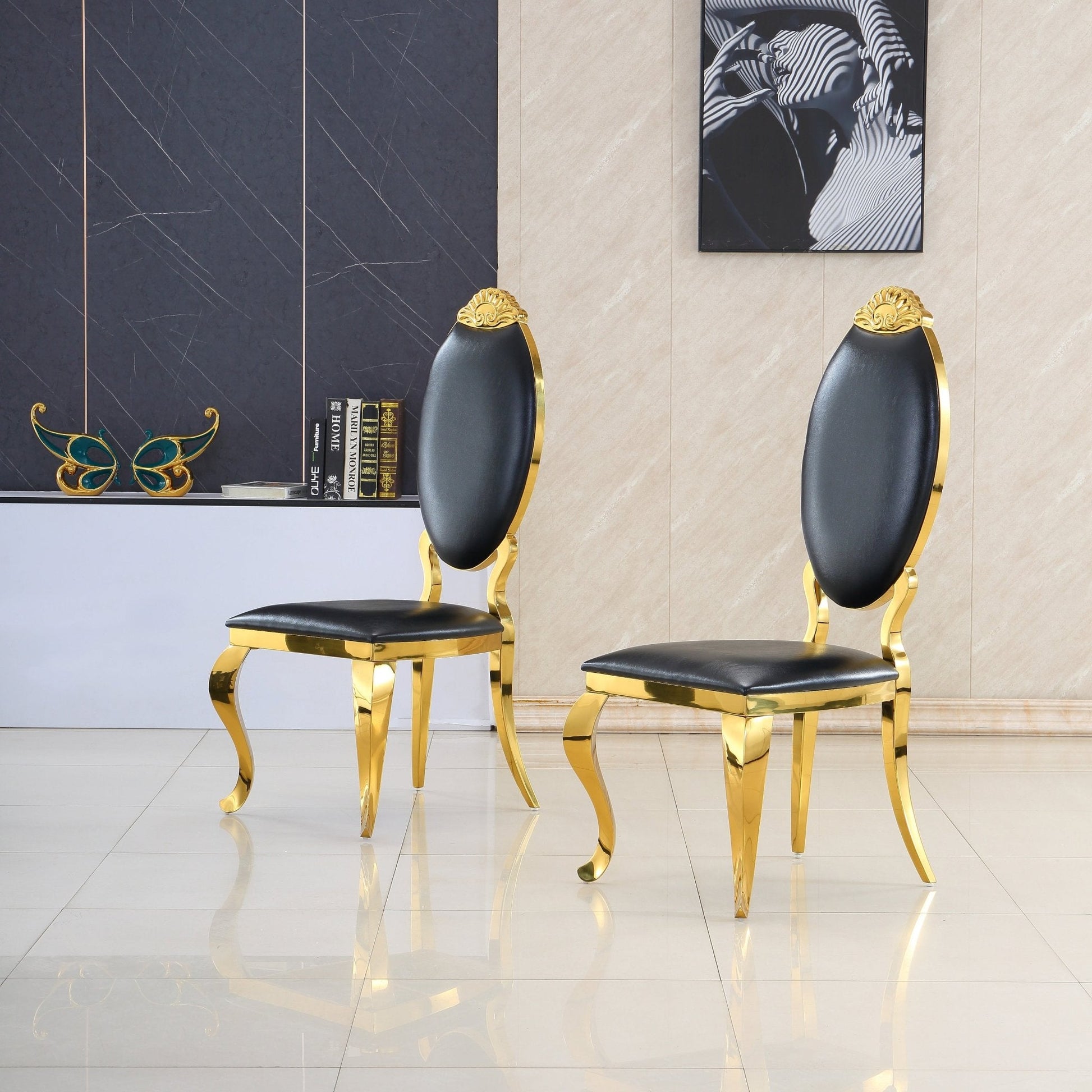 Modern Dining Chair Set of 2| Stainless Steel with Gold/Silver Finish