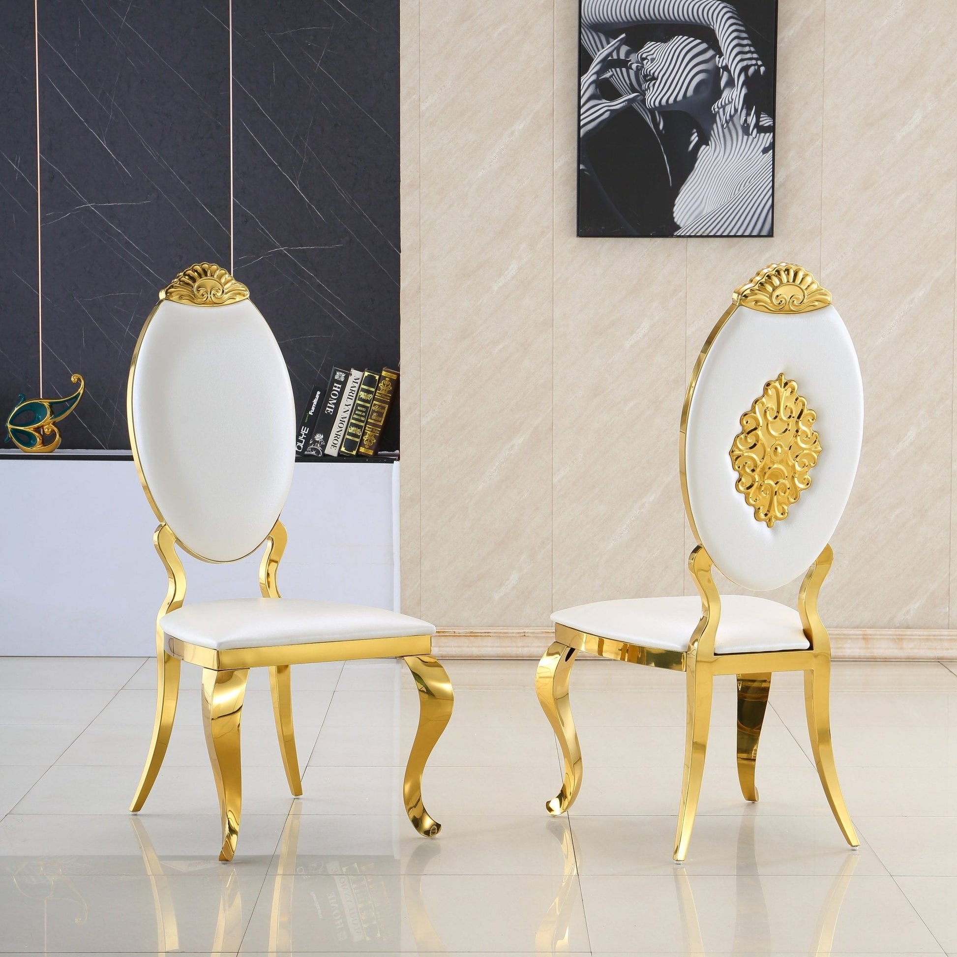 Modern Dining Chair Set of 2| Stainless Steel with Gold/Silver Finish