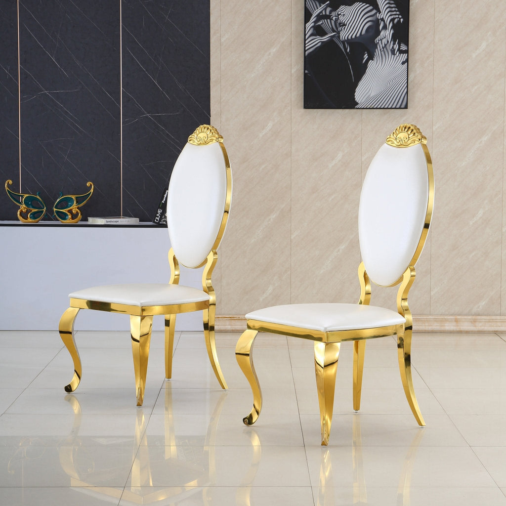 Modern Dining Chair Set of 2| Stainless Steel with Gold/Silver Finish