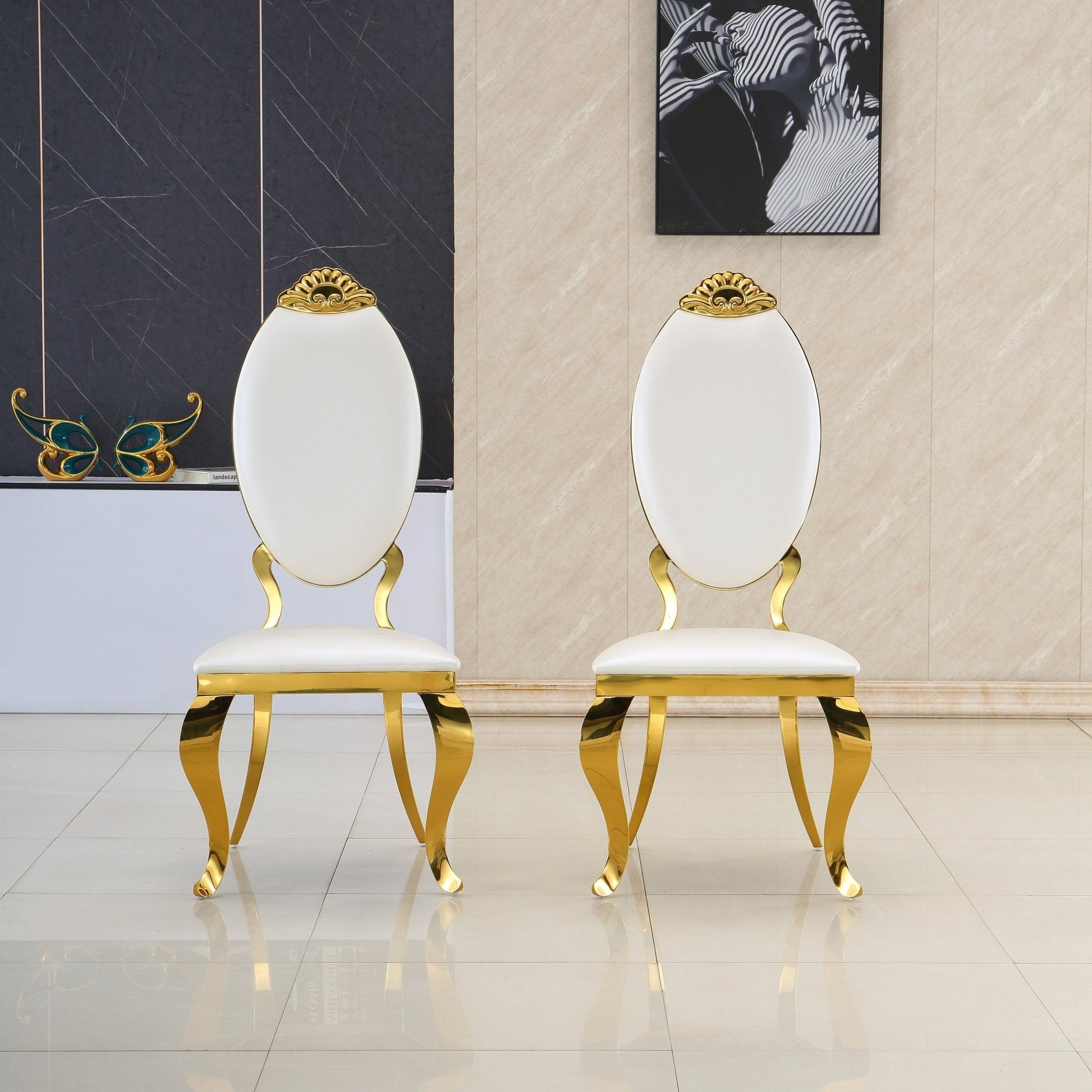 Modern Dining Chair Set of 2| Stainless Steel with Gold/Silver Finish