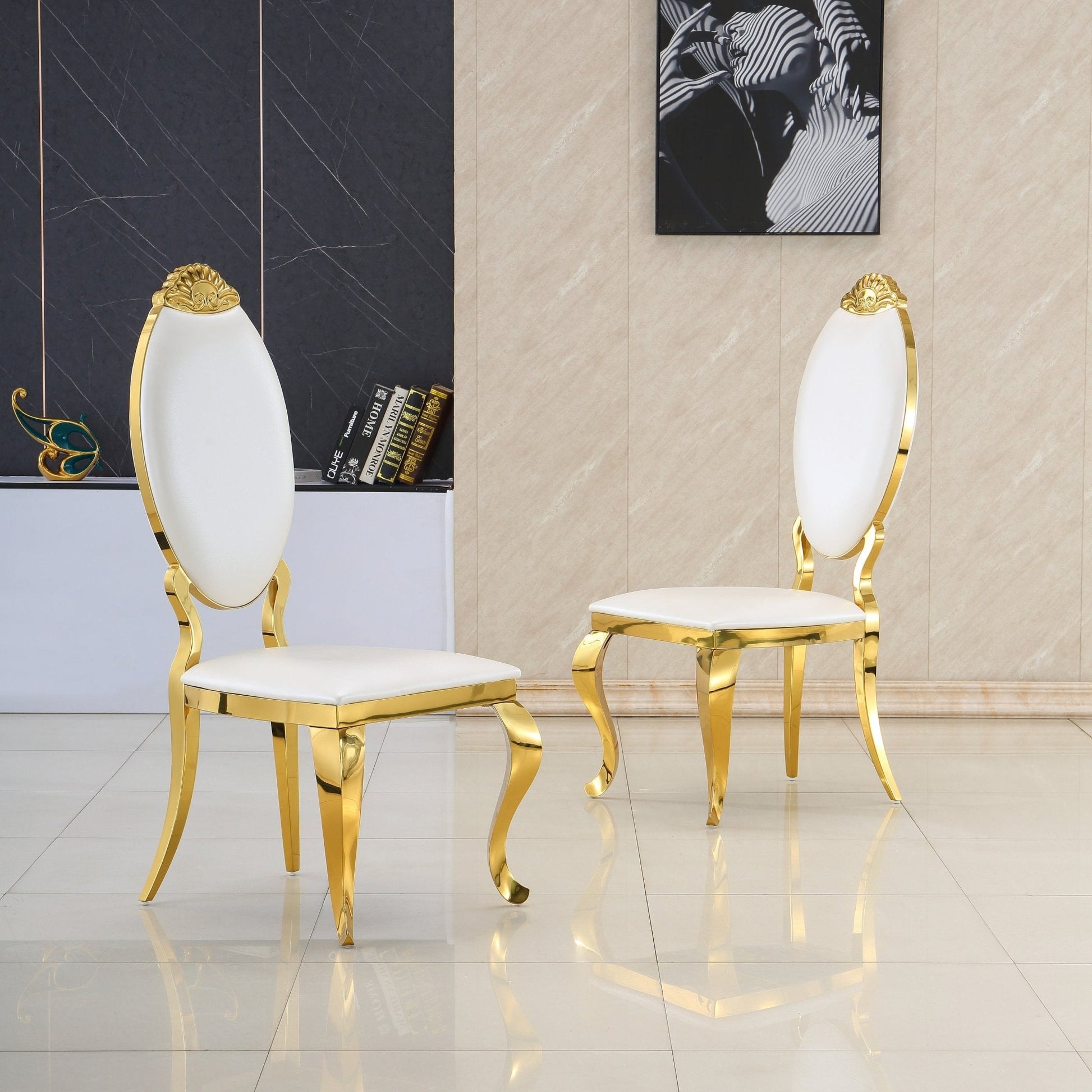 Modern Dining Chair Set of 2| Stainless Steel with Gold/Silver Finish