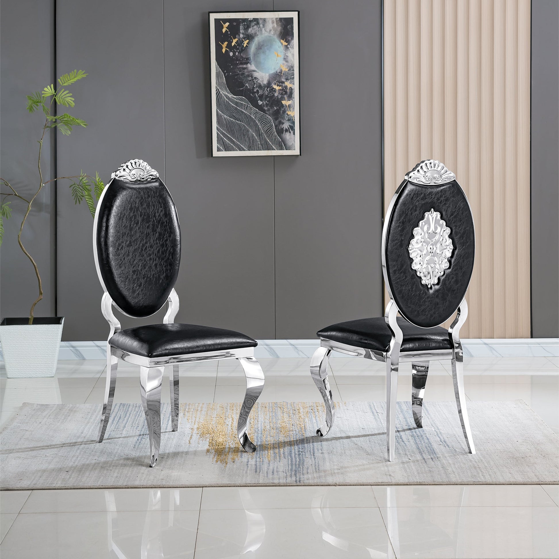 Modern Dining Chair Set of 2| Stainless Steel with Gold/Silver Finish