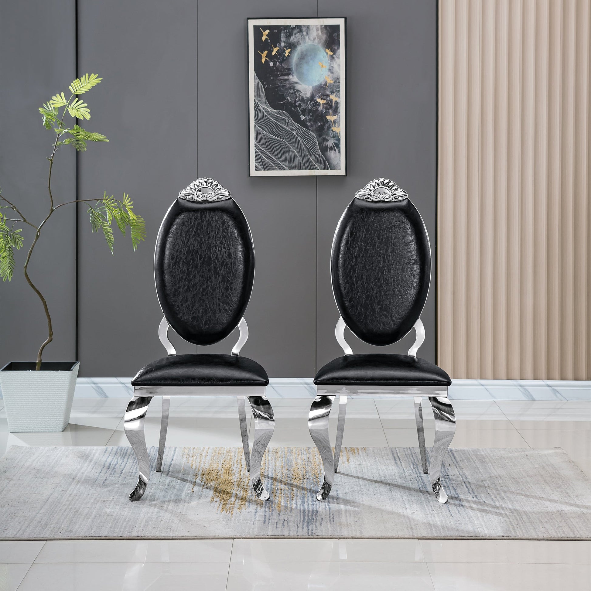 Modern Dining Chair Set of 2| Stainless Steel with Gold/Silver Finish