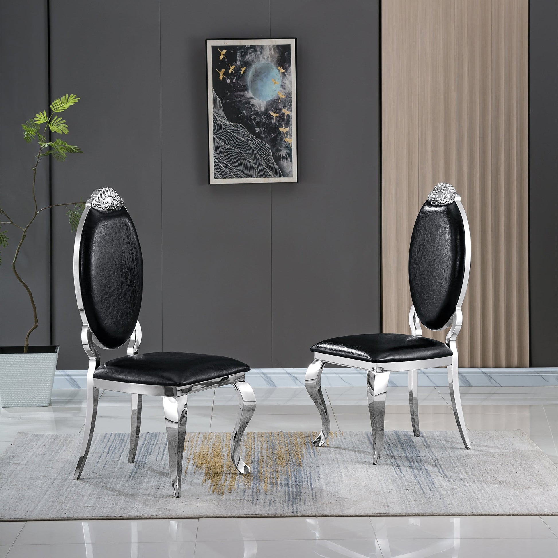 Modern Dining Chair Set of 2| Stainless Steel with Gold/Silver Finish