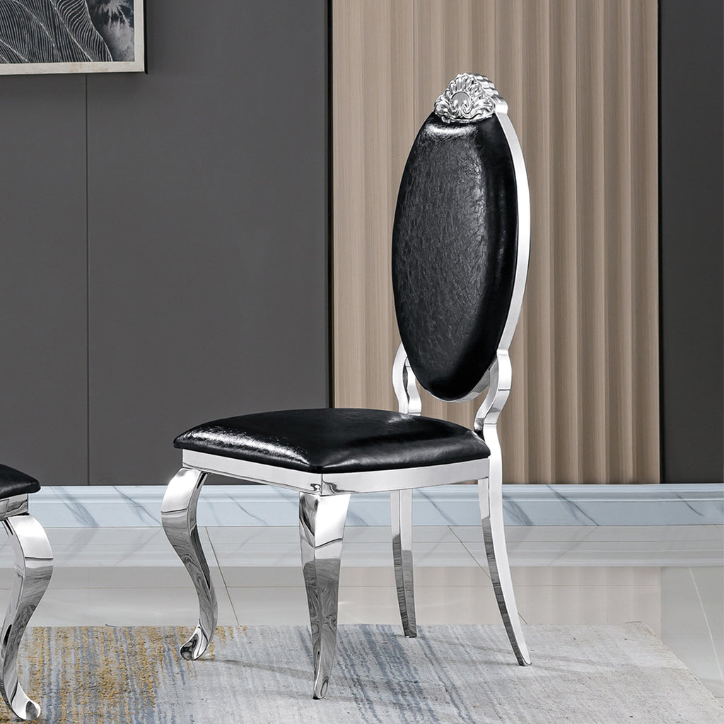 Modern Dining Chair Set of 2| Stainless Steel with Gold/Silver Finish