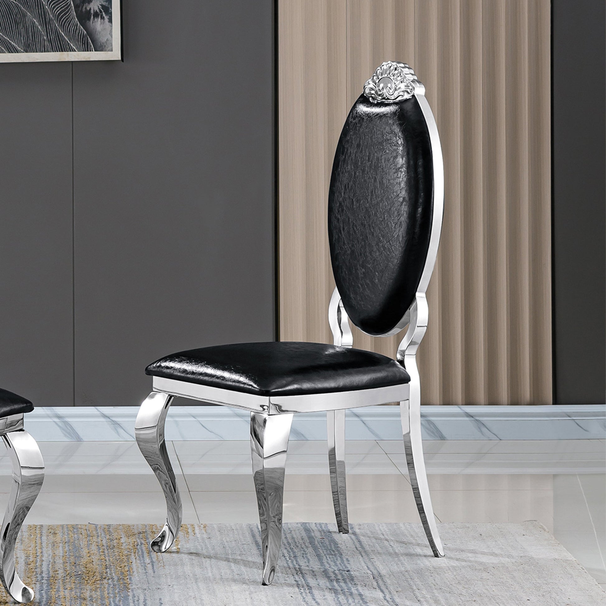 Modern Dining Chair Set of 2| Stainless Steel with Gold/Silver Finish