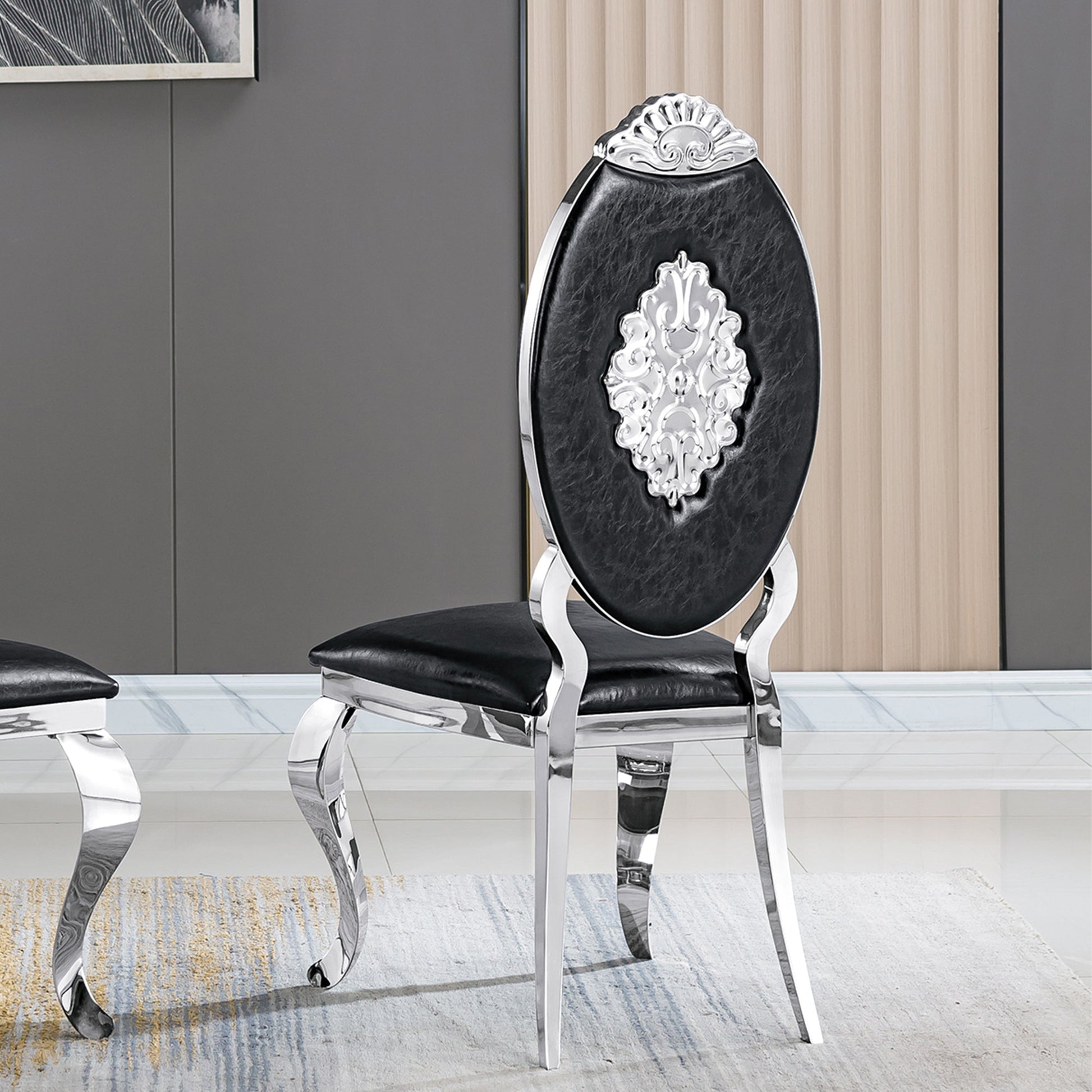 Modern Dining Chair Set of 2| Stainless Steel with Gold/Silver Finish