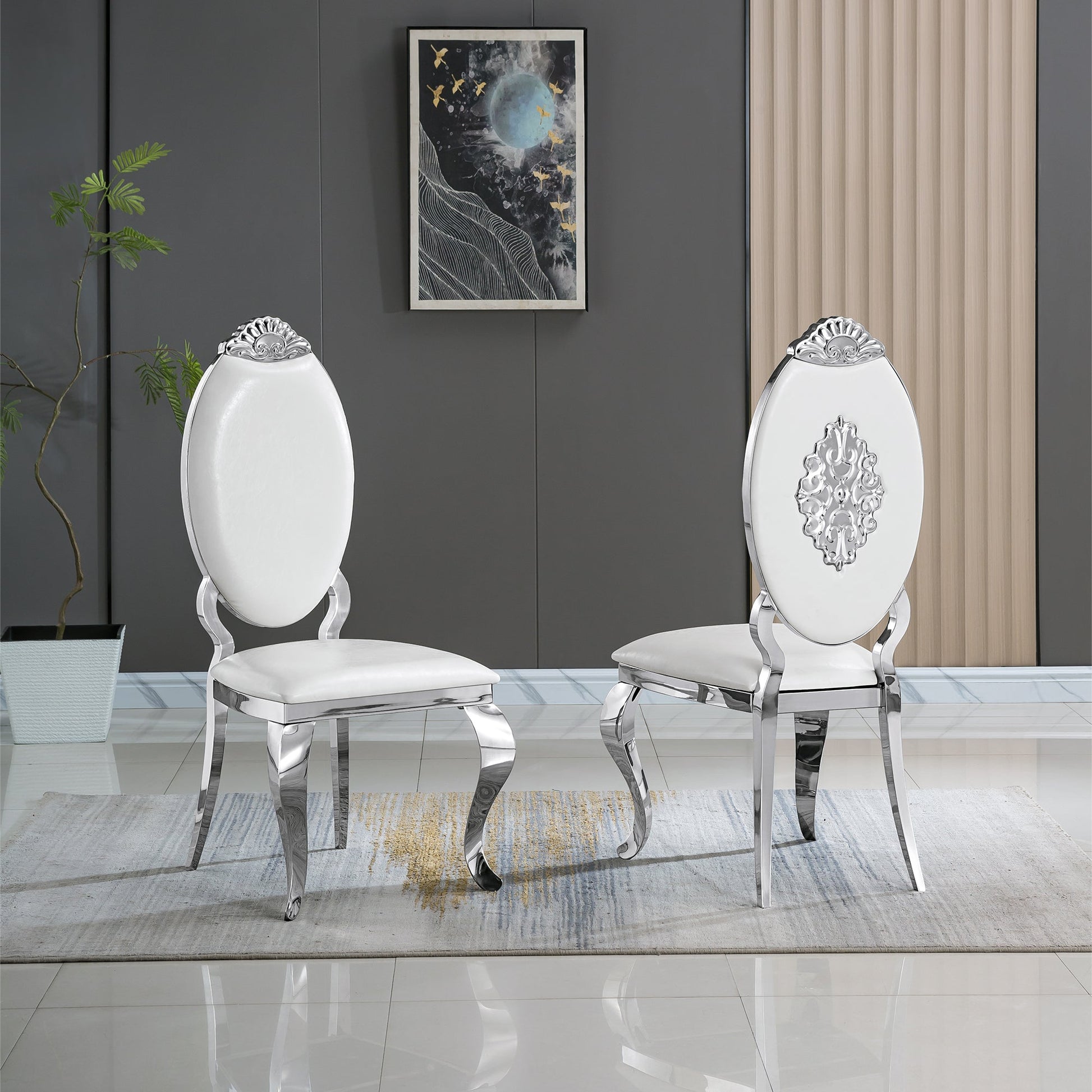 Modern Dining Chair Set of 2| Stainless Steel with Gold/Silver Finish