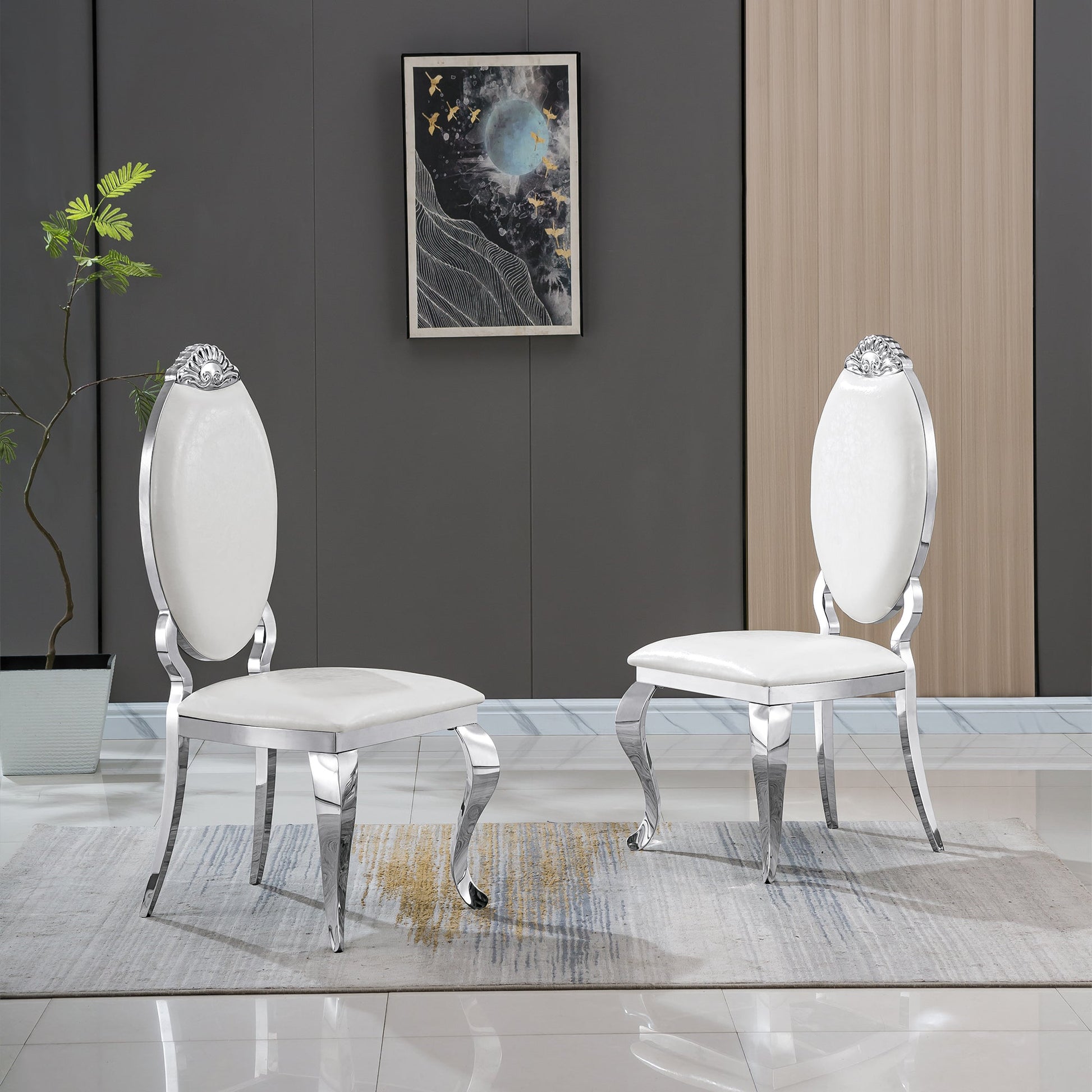 Modern Dining Chair Set of 2| Stainless Steel with Gold/Silver Finish