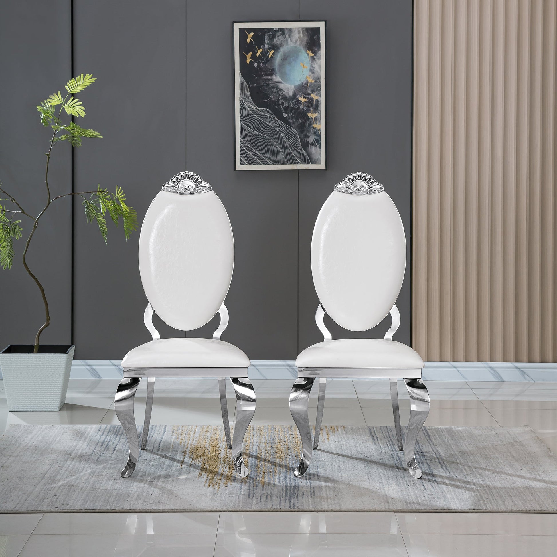Modern Dining Chair Set of 2| Stainless Steel with Gold/Silver Finish