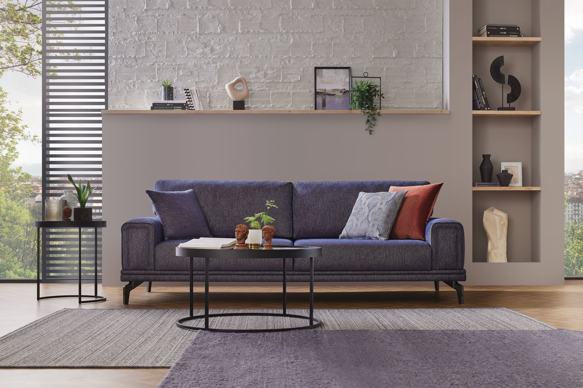 Evora Blue Gray 3-Seater Sofa Bed