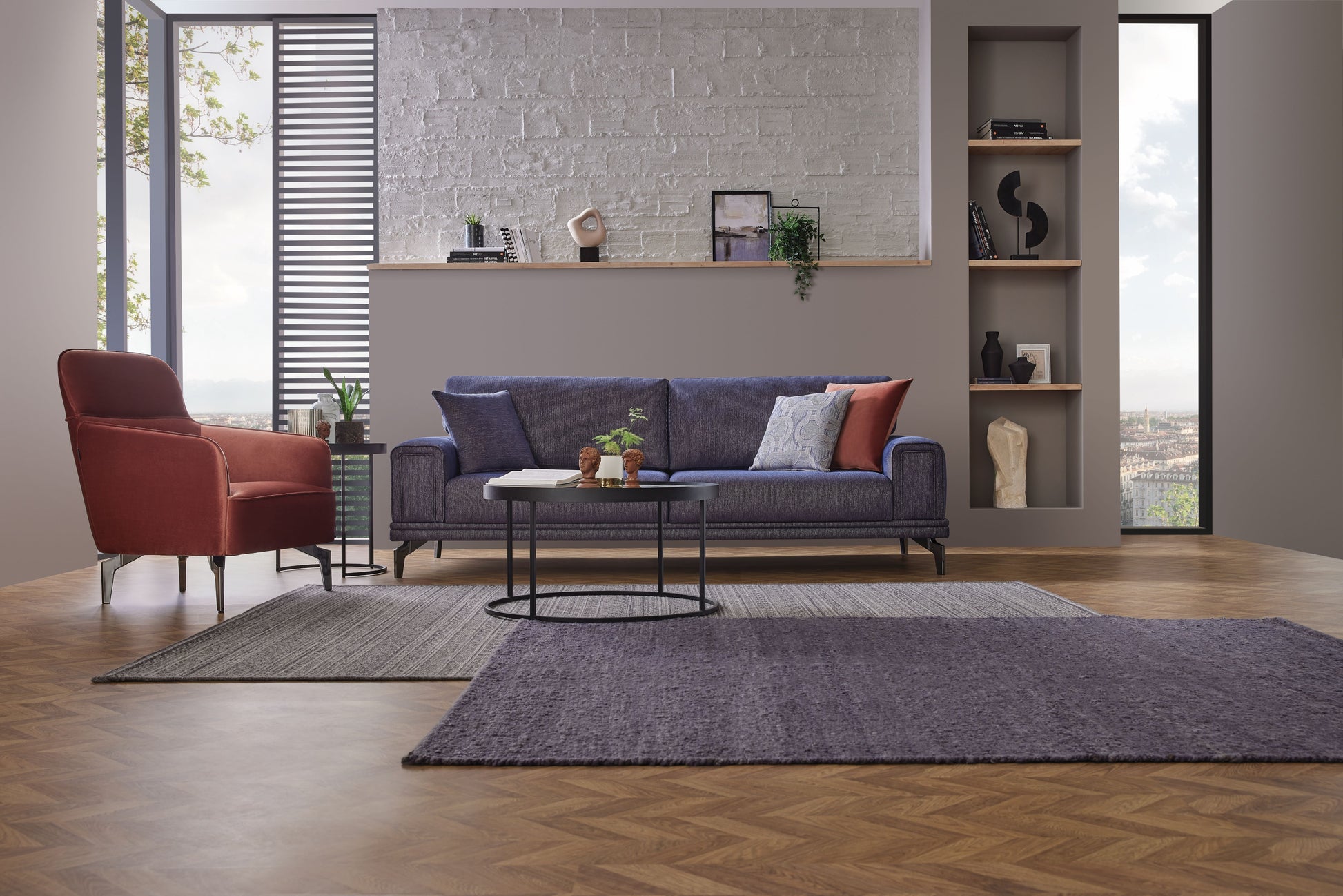 Evora Blue Gray 3-Seater Sofa Bed