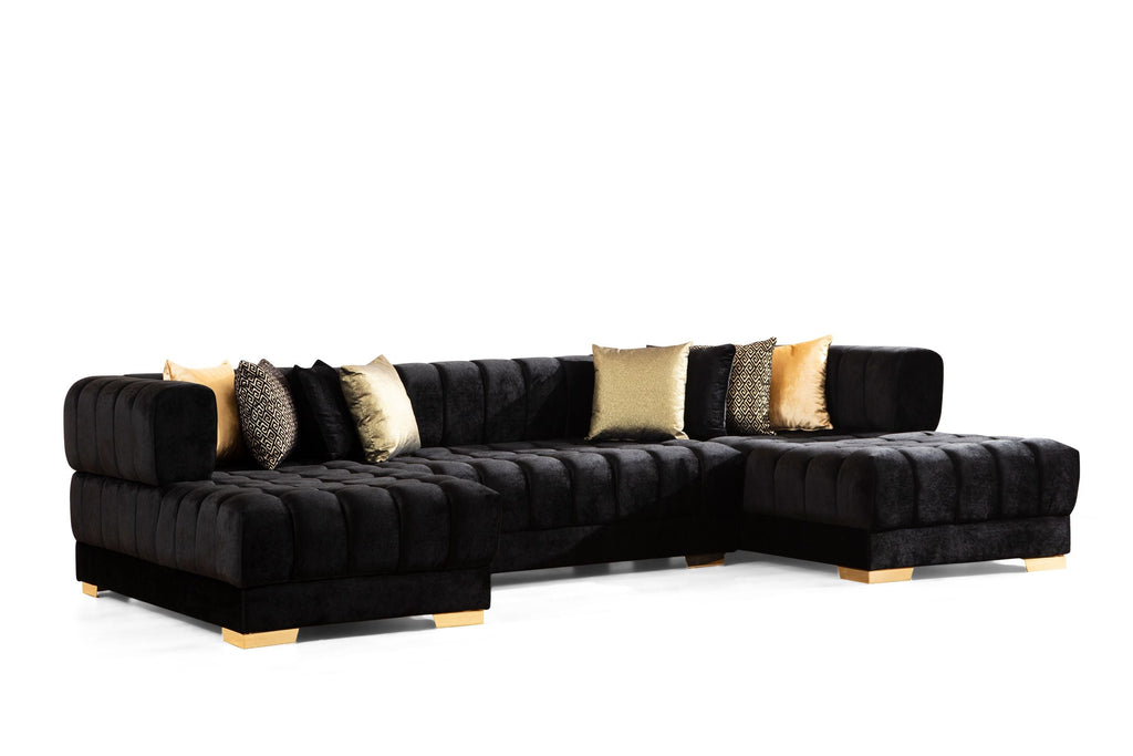 Ariana Black Velvet Double Chaise Sectional