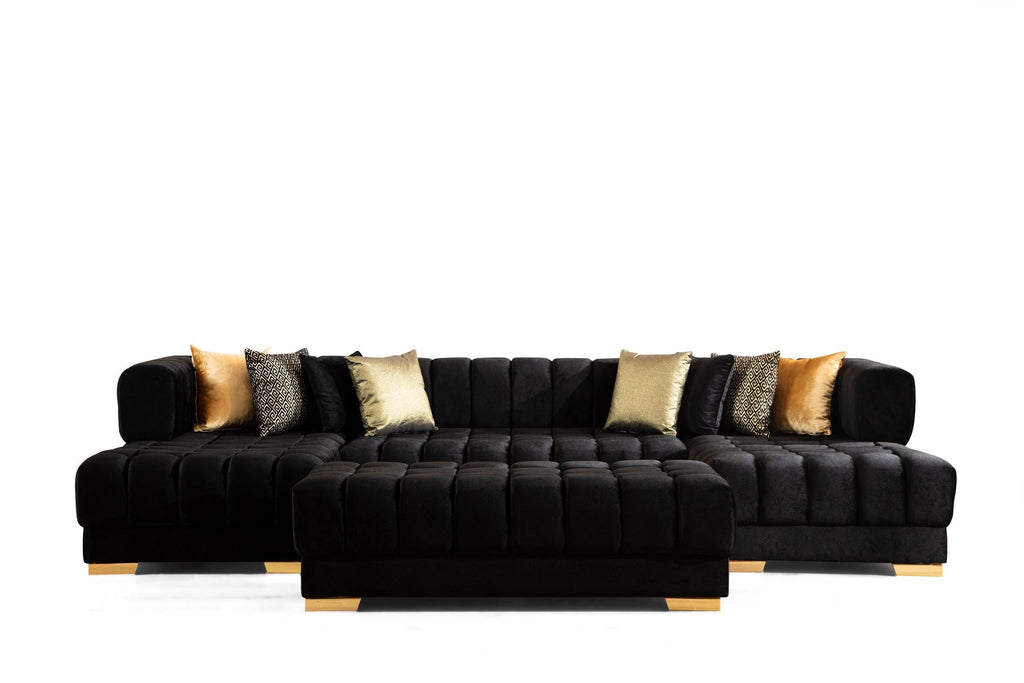 Ariana Black Velvet Double Chaise Sectional