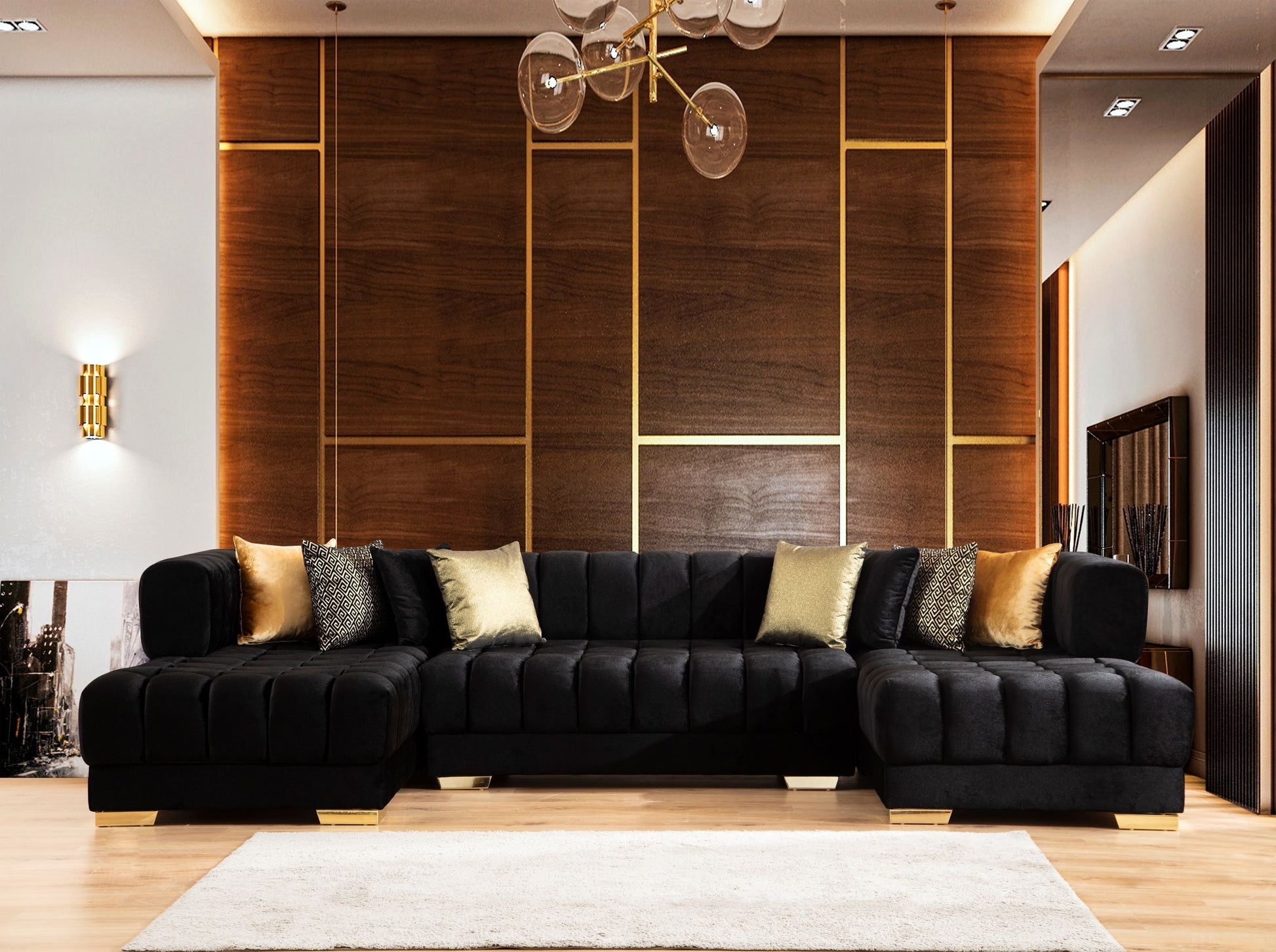 Ariana Black Velvet Double Chaise Sectional