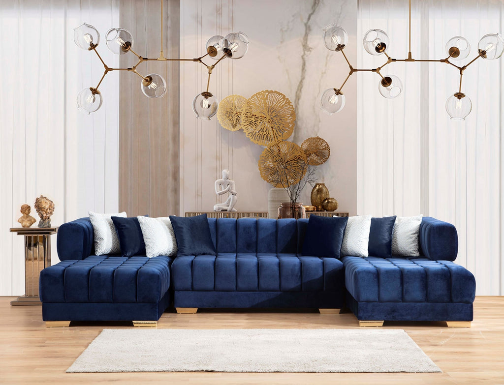 Ariana Blue Velvet Double Chaise Sectional