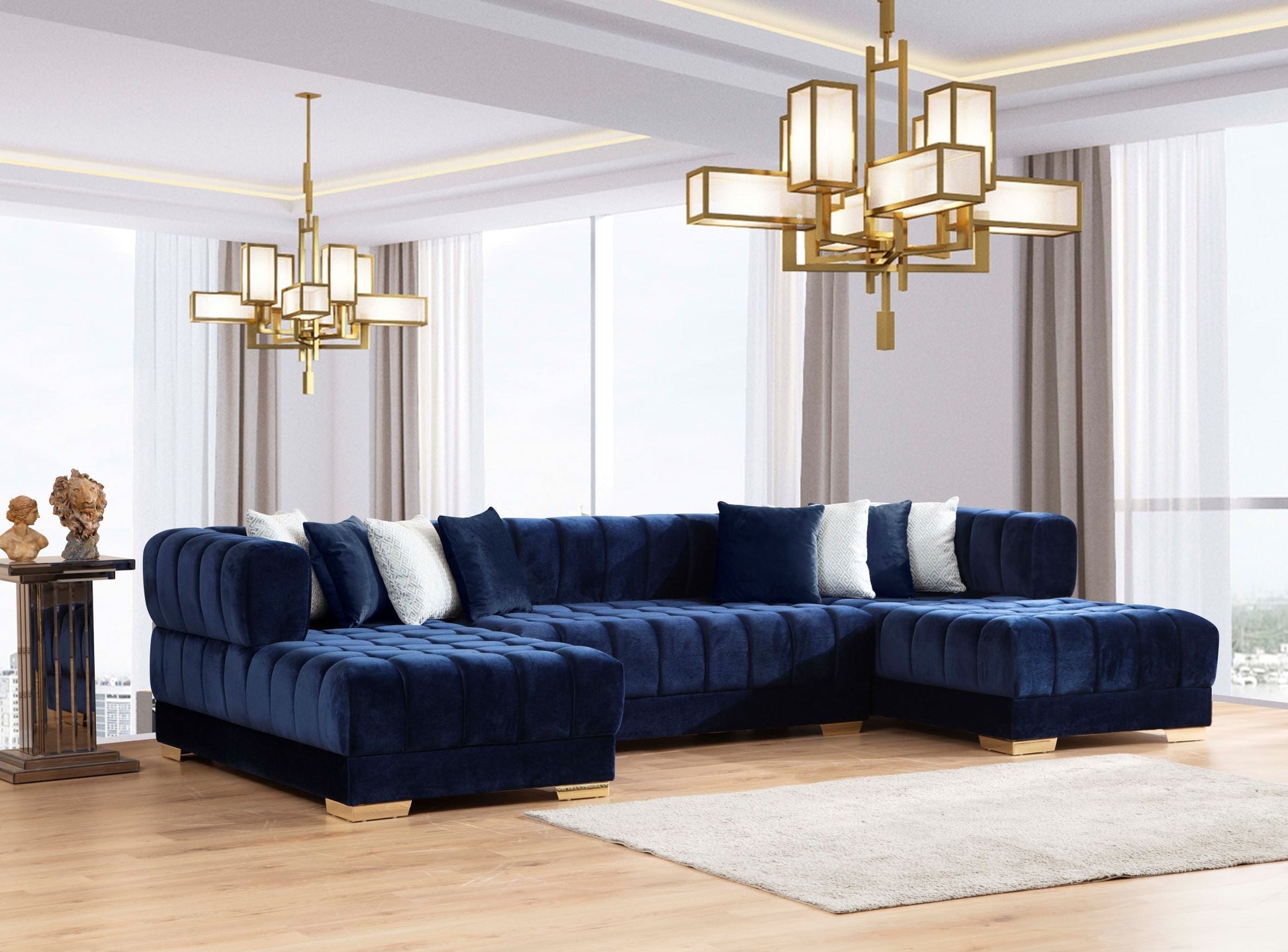 Ariana Blue Velvet Double Chaise Sectional