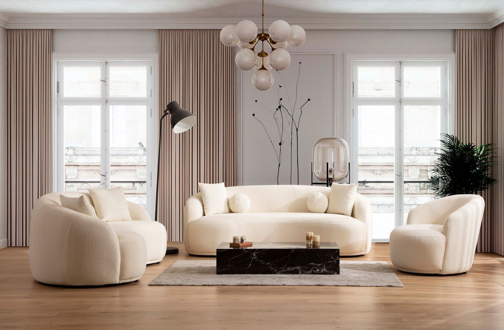 Bonita Ivory Boucle Sofa 91"