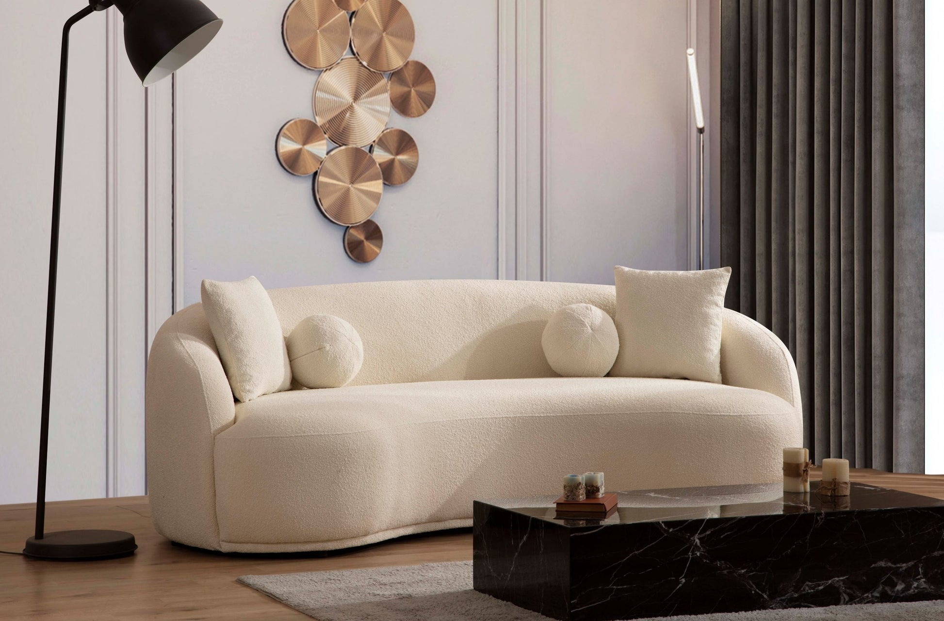 Bonita Ivory Boucle Sofa 91"