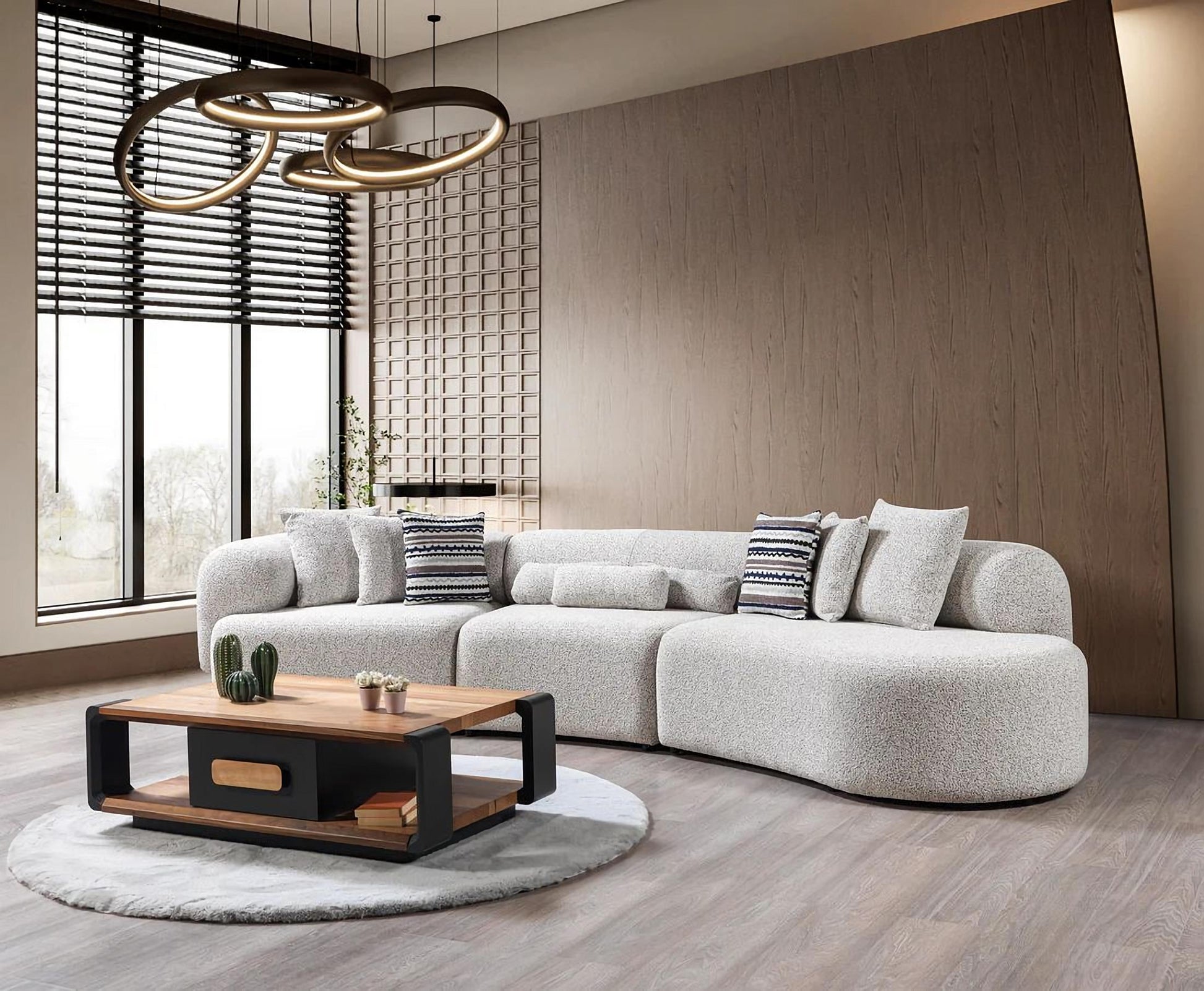 Lena Boucle 3-Piece Curved Sectional