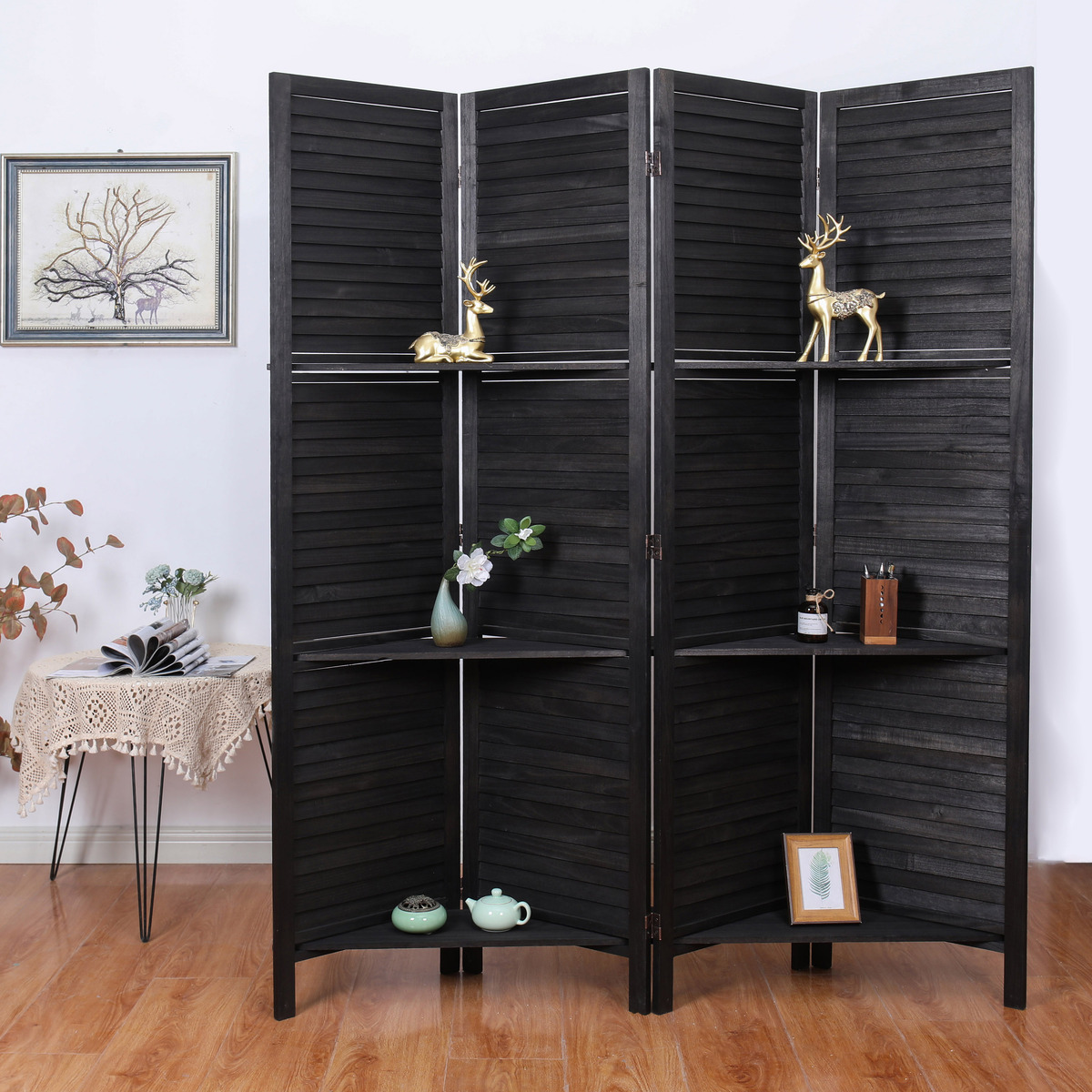 Panels Room Divider w/ Shutter Style & Shelves