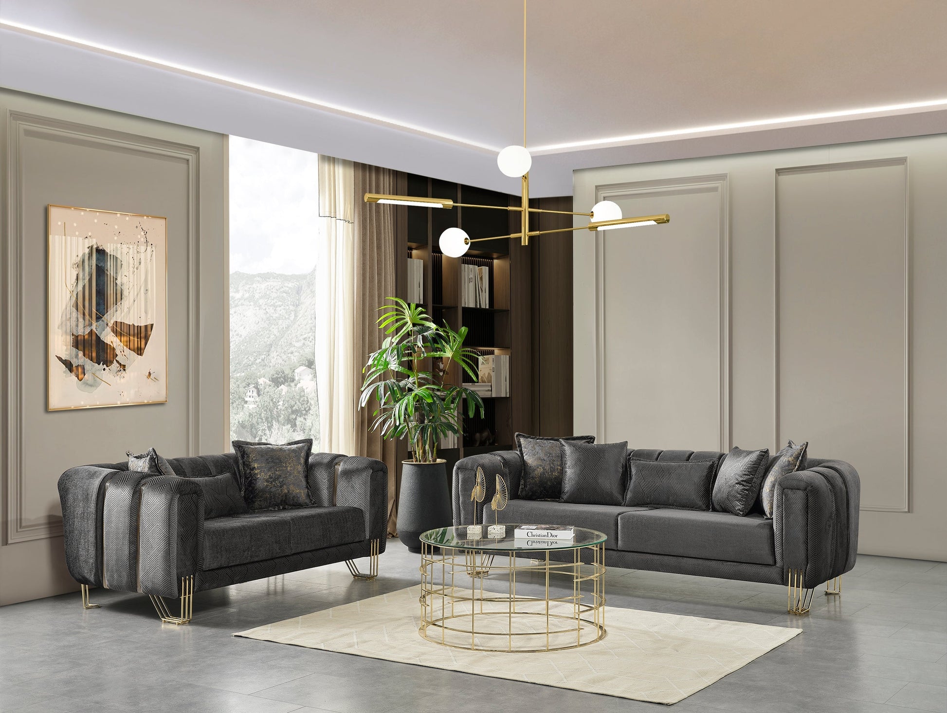 Santana Smoke Velvet Sofa & Loveseat