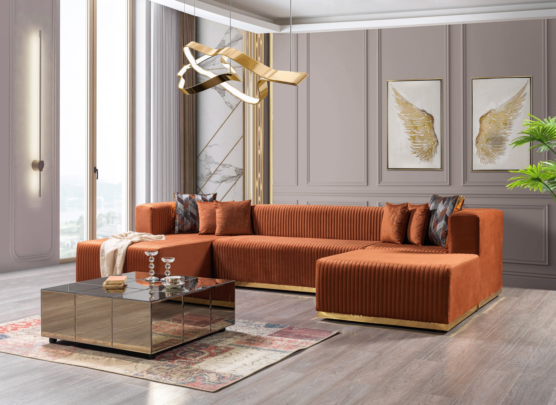 Juliana Orange Velvet 4-Piece Sectional [ETA: 3/25]