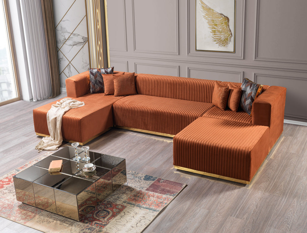 Juliana Orange Velvet 4-Piece Sectional [ETA: 3/25]